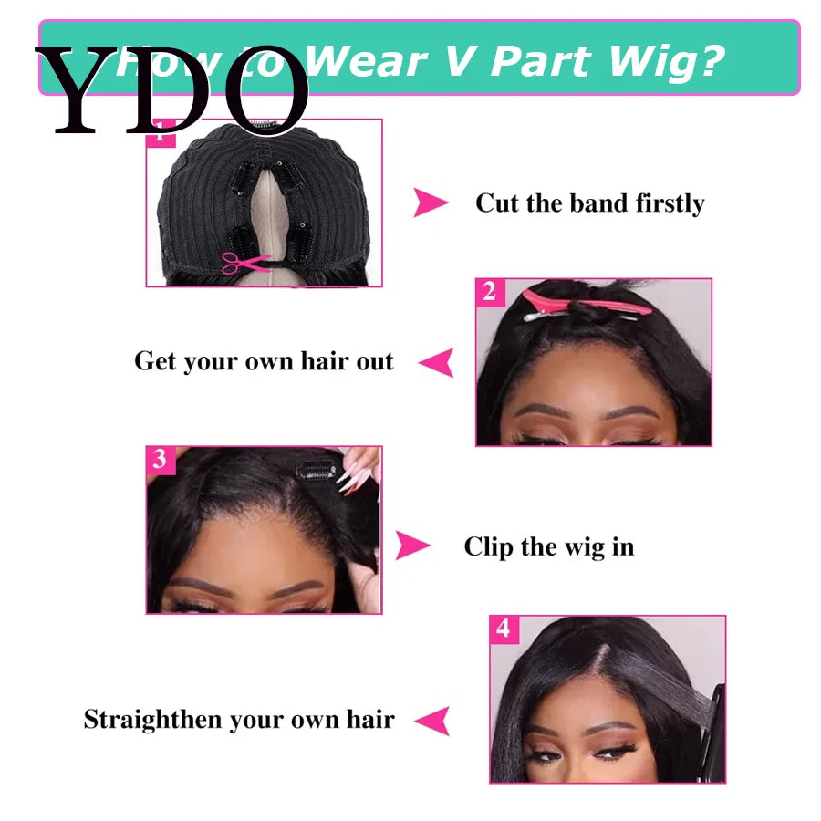 V Part Wig Human Hair Straight Glueless Wigs Ready To Go Upgrade U Part Human Hair Wig No Leave Out No Sew In Pre Plucked