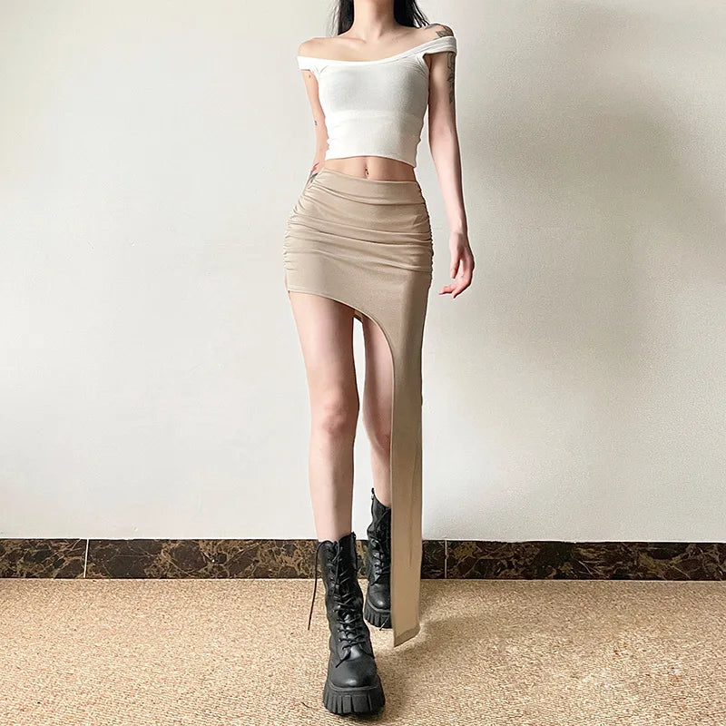 Asymmetrical Skirts For Women Y2k Clothes Solid Color Conjuntos De Falda Sexy Mujer Slim Jupe Femme Été Korean Fashion Clothing