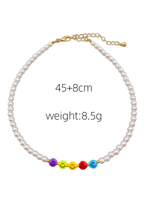 Charming Acrylic Pearl Necklace with Colorful Smiling Beads for Women necklace for women