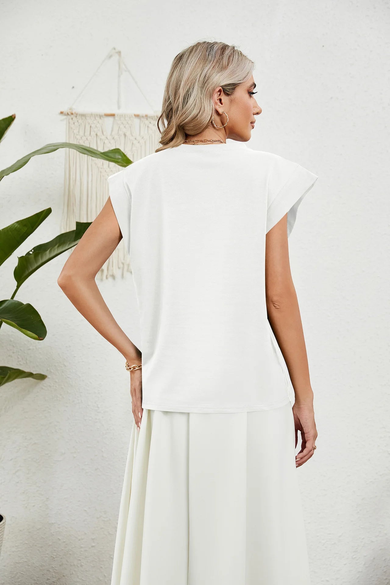 Tops for Women Trendy Summer Casual Short Sleeve Basic Textured Stripe Solid Color Round Neck T Shirts Blouse 2024