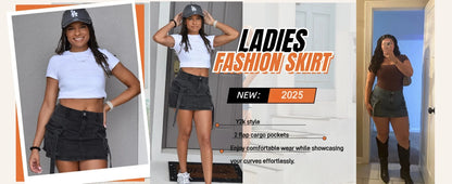Women Cargo Skirt Denim Mini Low Waist Y2K Jean Skirts with Pockets
