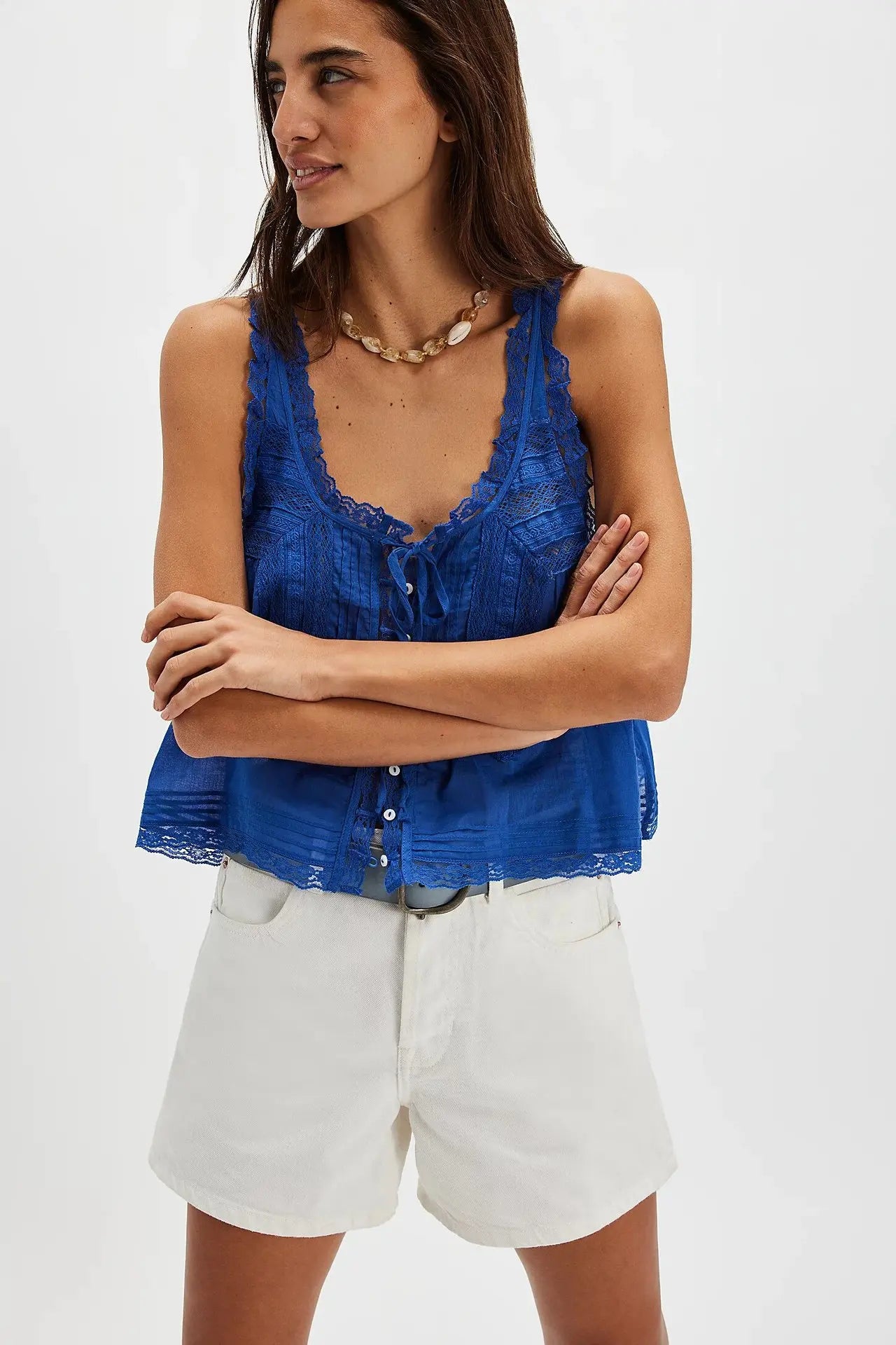 Women Sexy Crop Tops Sleeveless Boho Free Style Tank Tops Splice Lace Hippie Tops Button Down Summer Caimis Tee Top Female Cloth