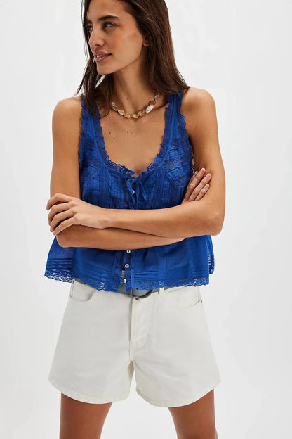 Women Sexy Crop Tops Sleeveless Boho Free Style Tank Tops Splice Lace Hippie Tops Button Down Summer Caimis Tee Top Female Cloth