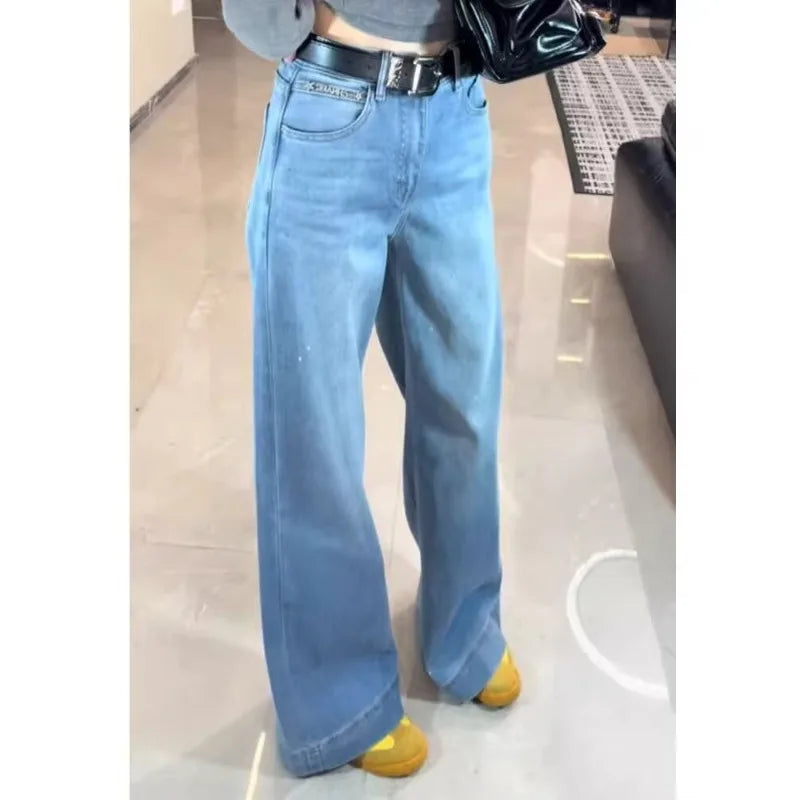 Wide-legged jeans for women in autumn and winter high waist slim loose black and gray draped casual straight-leg pants