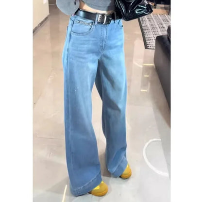 Wide-legged jeans for women in autumn and winter high waist slim loose black and gray draped casual straight-leg pants