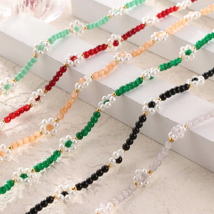 Women's Necklace Elegant Handmade Bead Color Natural Stone Woven Collarbone Chain Fashionable and Versatile Jewelry Accessories