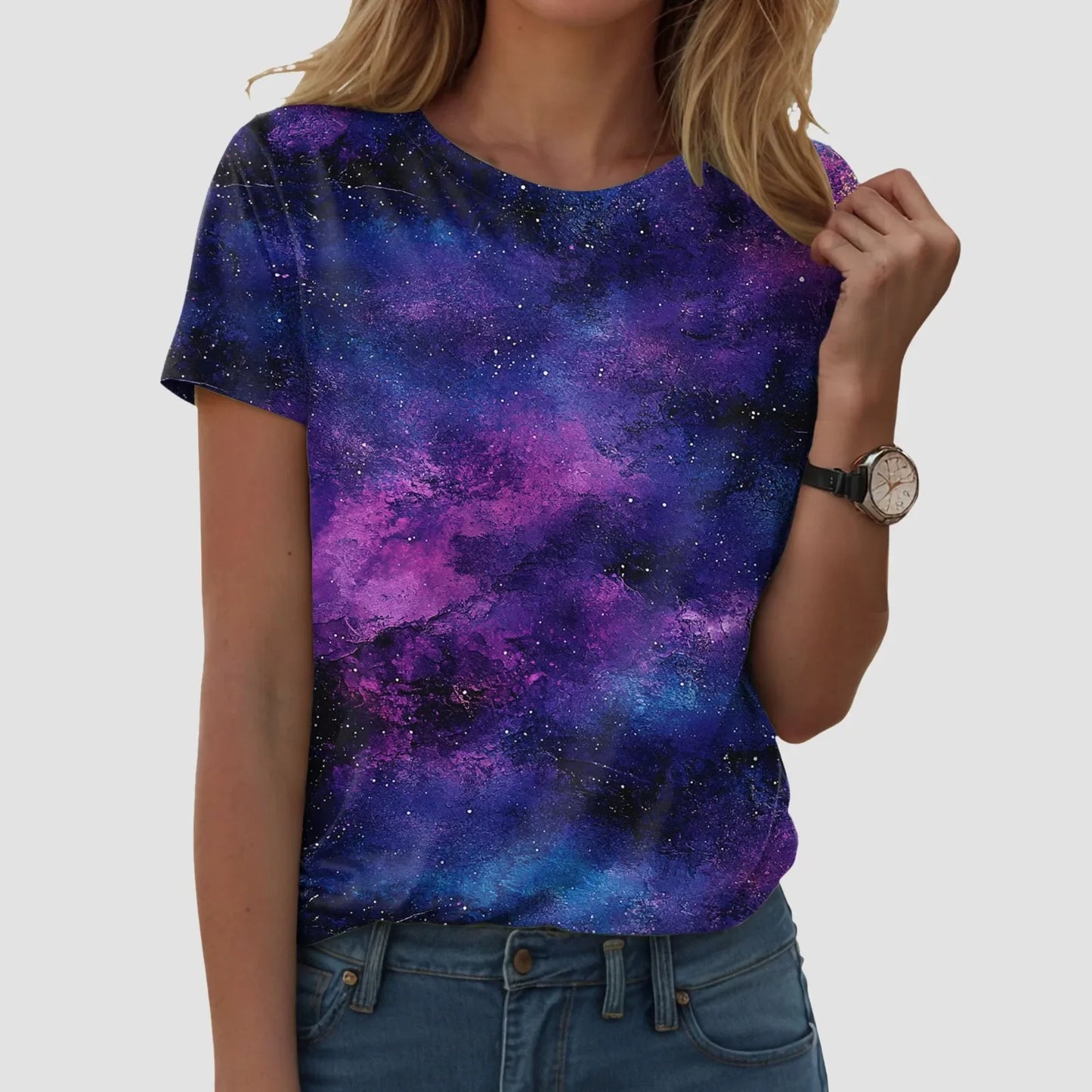 Top blouse woman trend 2025 women 3D galaxy print t shirts glitter shirts blouse fashionable Starry Sky summer ropa para Mujer