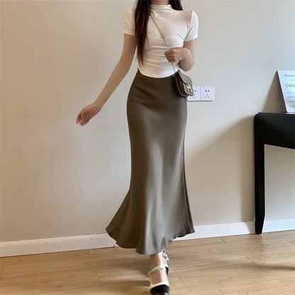 Satin Skirts for Women Korean Reviews Many Girls Clothes Women's 2025 Summer NEW High Waisted Mid Long Skirts Fashion women skir