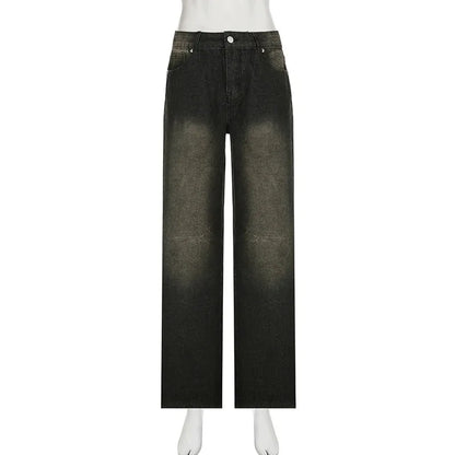 Low Waist Jeans for Women Goth Y2k Style Baggy Jeans Punk New Jeans Wide Leg Denim Pants Kpop Casual Loose Streetwear