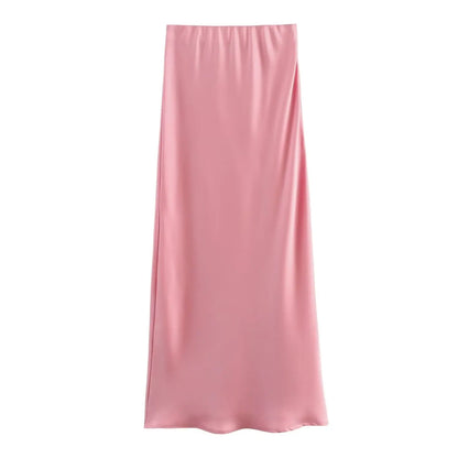 Satin Skirt Woman High Waist Elegant Long Skirts For Women Fashion Summer Midi Skirt Office Women's Skirts