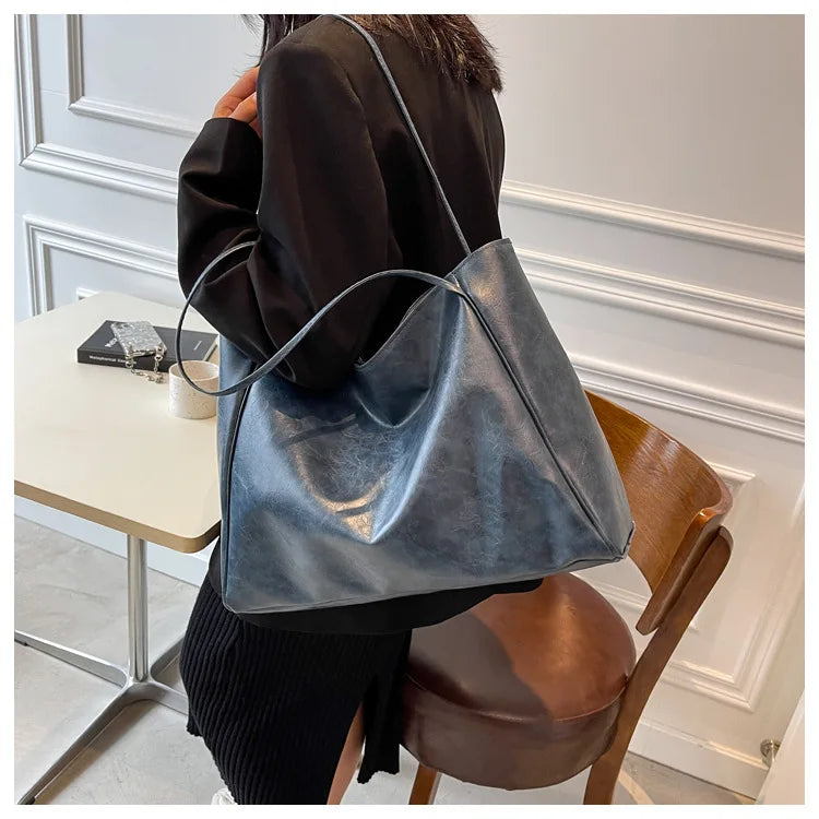 Women Tote Bag Fashion Underarm Pouch Large Capacity Soft Pu Leather Shoulder Bag Retro Crossbody Bag Casual Portable BucketBags