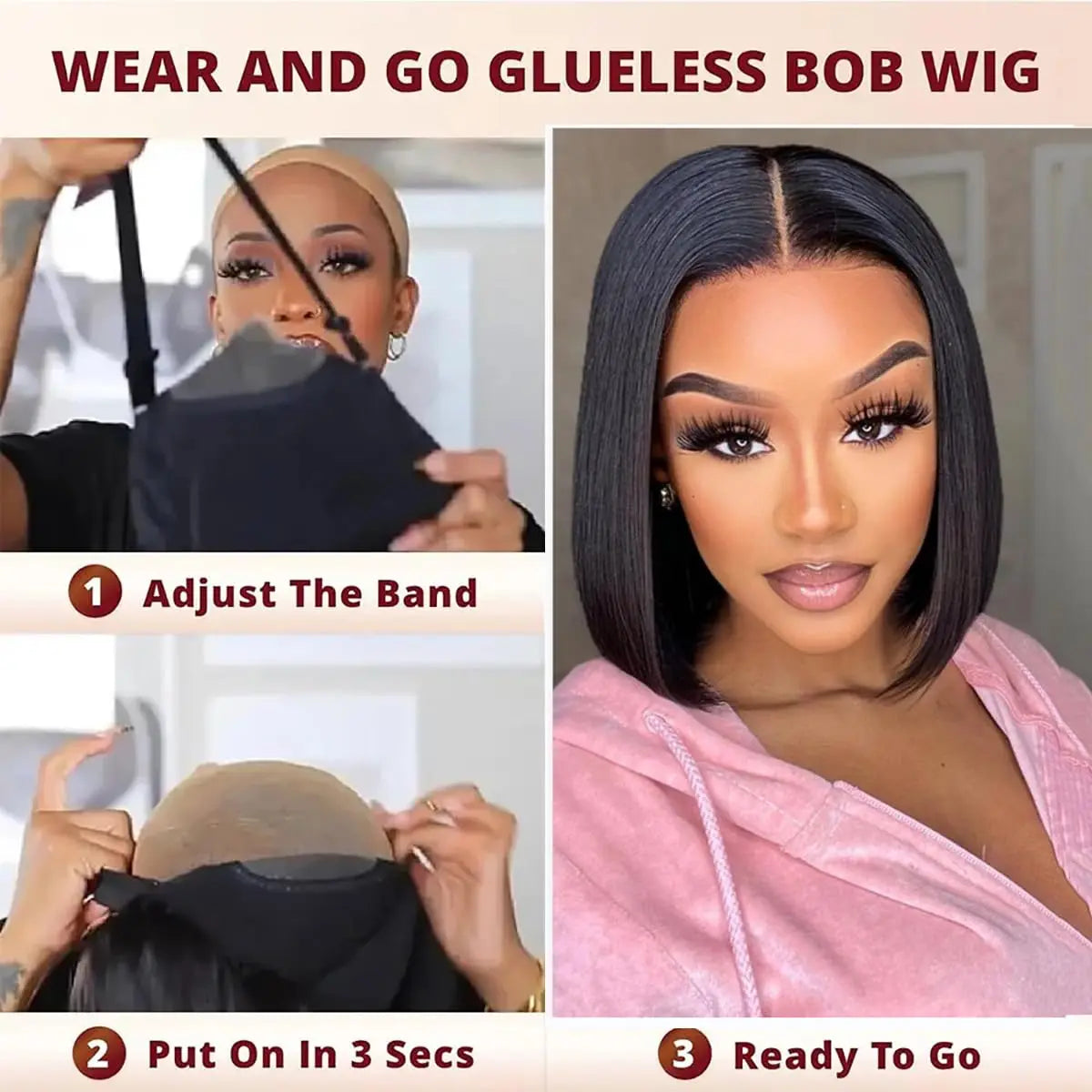 Glueless Wear Go Straight Human Hair Wigs Short Ready To Wear Bob Wigs Without Glue Closure Front Wigs For Women on Sale