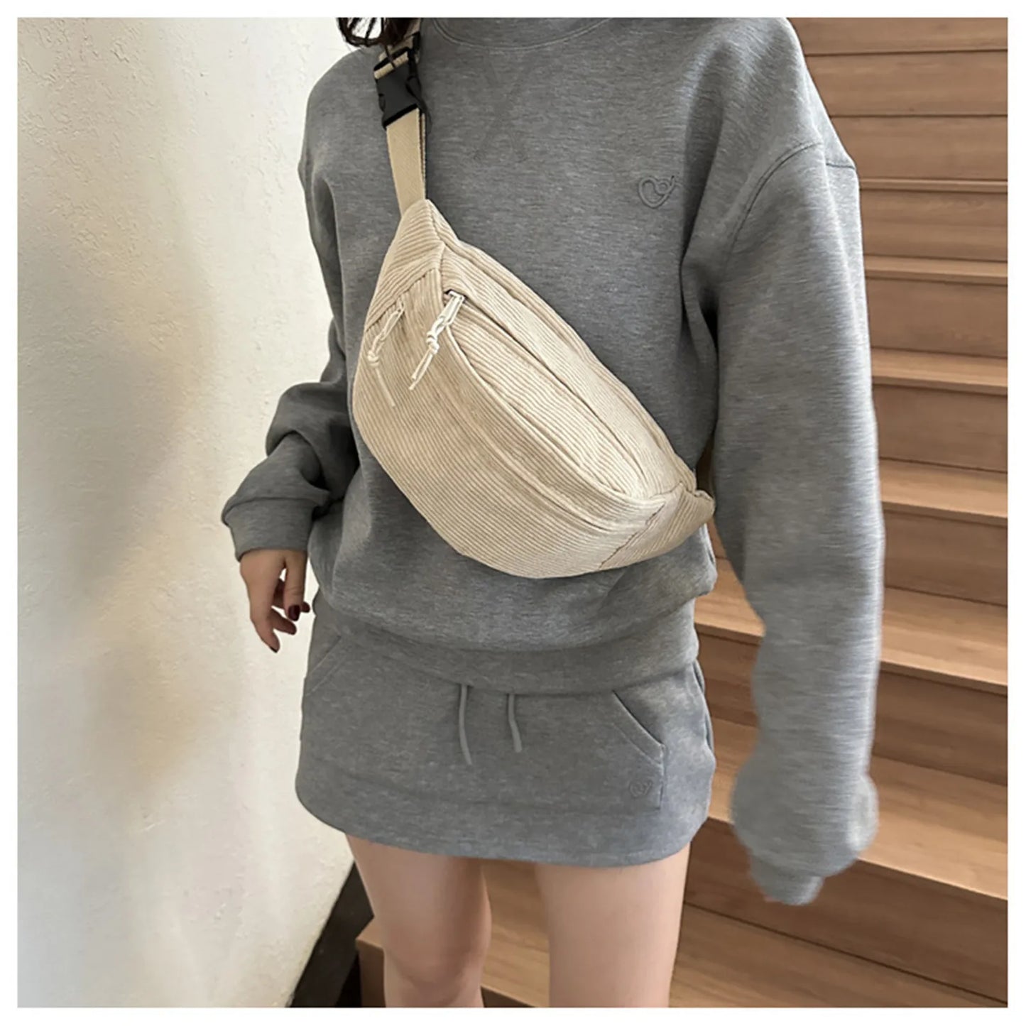 Women Waist Bag Fashion New Student Shoulder Crossbody Bag Corduroy Niche Chest Bag Banana Belt Bags Ladies Handbag