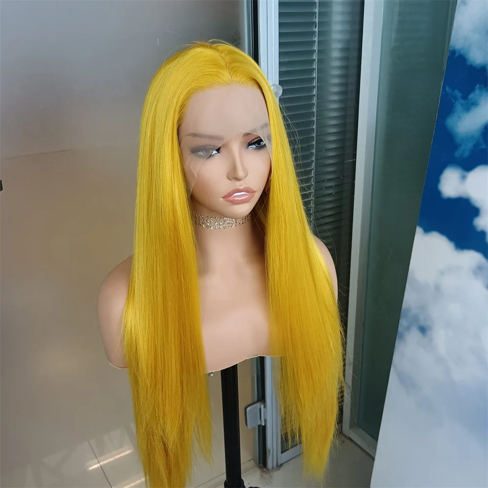 Ginger Yellow Wig Synthetic Lace Front Wig Straight Lace Wigs For Women Glueless Ready to Wear Synthetic Hair Lace Cosplay Wig