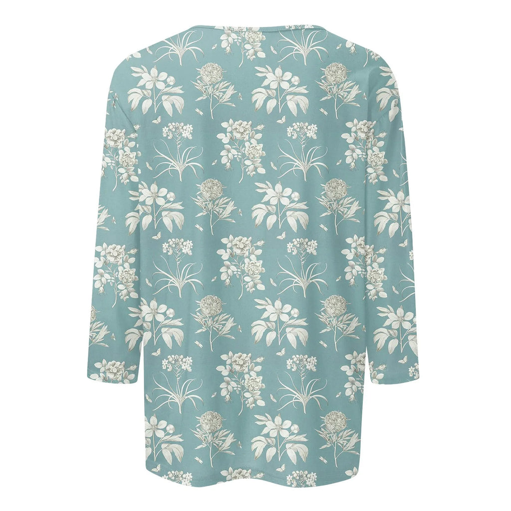 2024 Women Summer Tops Comfortable T Shirt Fashion Flower Print Round Neck 3/4 Sleeve Tops Soft Versatile Pullover Ropa De Mujer