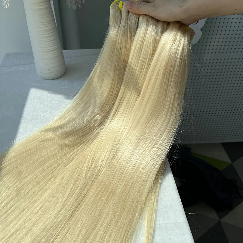 #613 Blonde Body Wave/Straight Hair Bundles Double Drawn Raw Vietnamese Hair Bundles Weave Honey Blonde 100% Human Hair Full