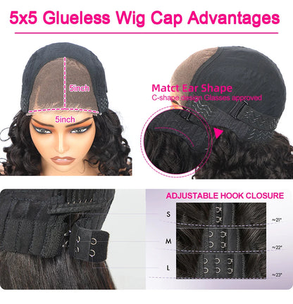 Highlight 5x5 Glueless Wigs Human Hair Pre Plucked Pre Cut Black Hair With Red blonde highlight Body Wave Wigs Human Hair 200%