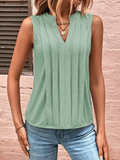 Women's Knitted Top Sleeveless T-shirt Summer New Fashion Style Elegant Pleated V-neck Tank Top Women's Top Tees Loewe Tank Top