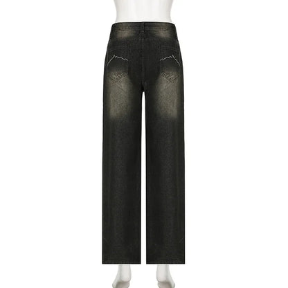 Low Waist Jeans for Women Goth Y2k Style Baggy Jeans Punk New Jeans Wide Leg Denim Pants Kpop Casual Loose Streetwear