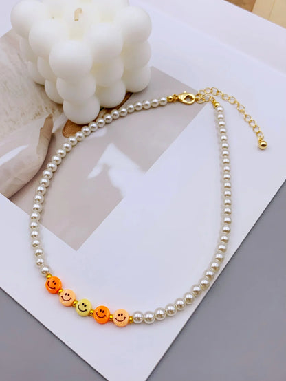 Charming Acrylic Pearl Necklace with Colorful Smiling Beads for Women necklace for women