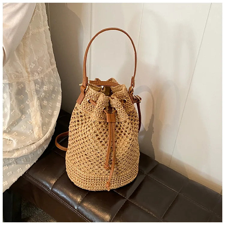 Weaving Bag Women 2024 New Fashion Bucket Bag Summer Niche Hundred Straw Beach Single Shoulder Crossbody Bag