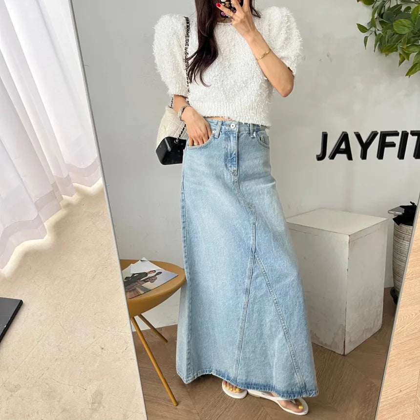 Long Denim Skirt Women 2024 Summer New Arrivals Heart Pattern High Waist A Line Jean Skirt For Women Streetwear Maxi Skirts
