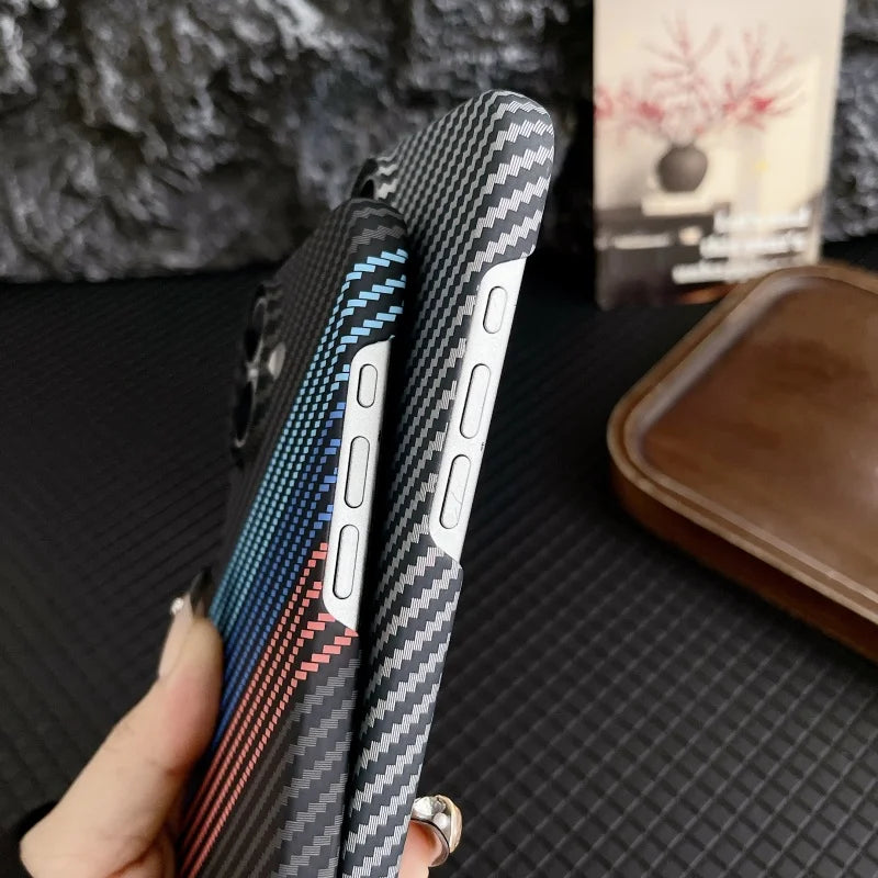 Simple Slim Matte Carbon Fiber Frameless Phone Cases for iPhone Shockproof Hard Cover 16 15 14 plus 13 12 pro Max 11 Half Pack