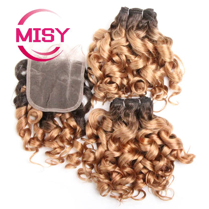 Curly Hair Bundles Brazilian Human Hair Weave 6 Bundles With Lace Closure Colored 1B/27/30/33/99J Short Hair Extension For Women