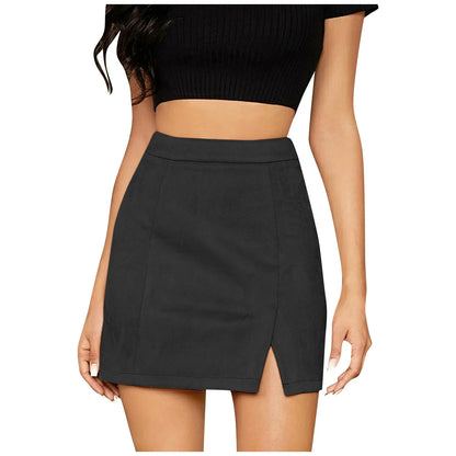 Skirts For Woman Women'S High Waist Faux Suede Side Split Short Skirt Roupas Femininas Traf Women 2024 Faldas  Mujeres New
