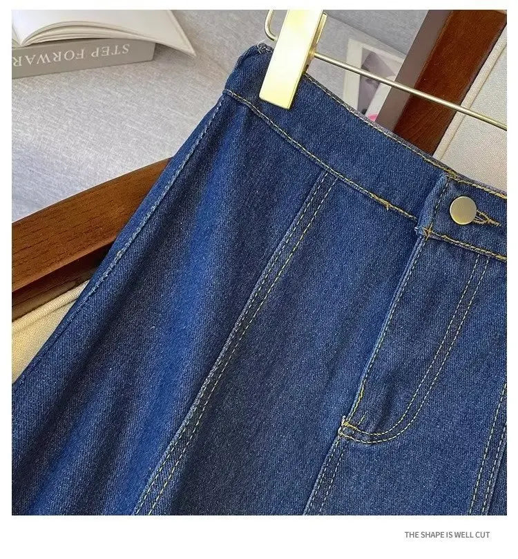 Denim Skirt For Women 2025 New High Waisted A-line Umbrella Skirt Versatile  Spring  Summer Elastic Waist Long Jean Skirt