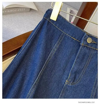 Denim Skirt For Women 2025 New High Waisted A-line Umbrella Skirt Versatile  Spring  Summer Elastic Waist Long Jean Skirt