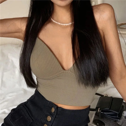 Women Tops Sexy Solid Crop Top Women Tank Tops Sleeveless Slim Camis With Bra Basic Underwear Padded Bra Tops Women Sports Bra