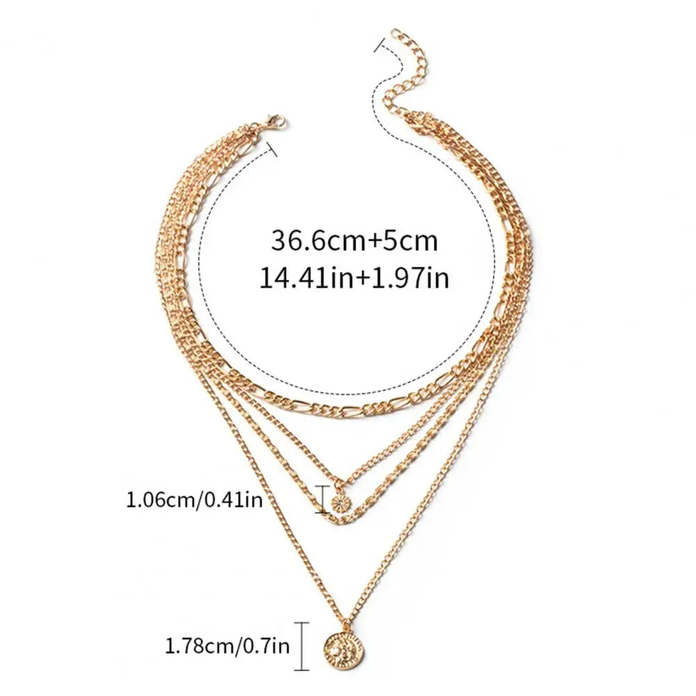 Women Necklace Multi-layered Coin Pendant Punk Style Necklace Hollow Chain Adjustable Length Hip Hop Club Party Neck Jewelry