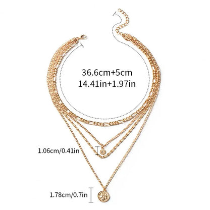 Women Necklace Multi-layered Coin Pendant Punk Style Necklace Hollow Chain Adjustable Length Hip Hop Club Party Neck Jewelry