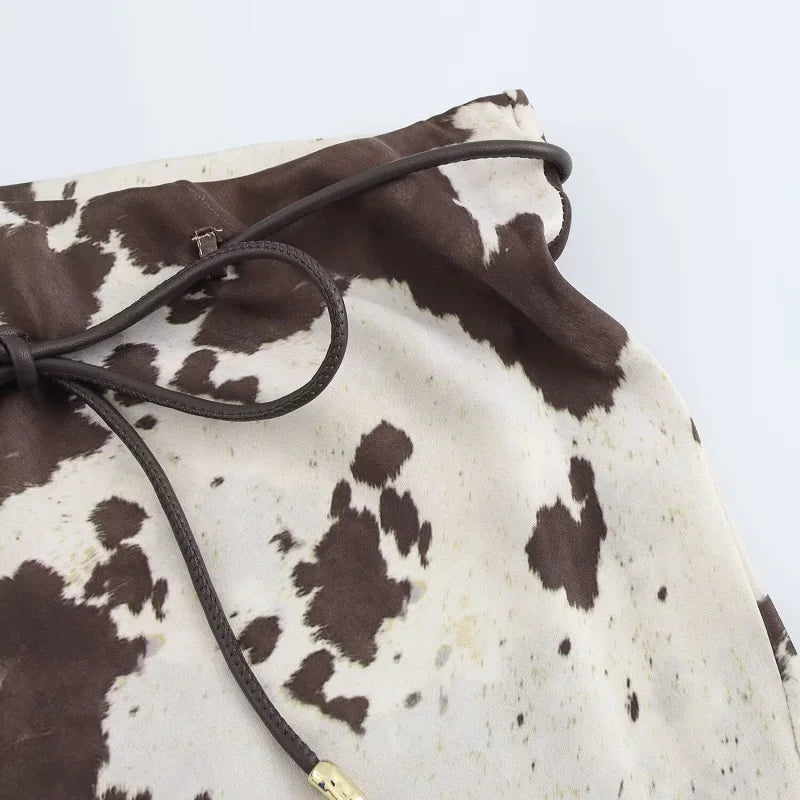 MUJER Print Satin Long Skirts for Women High Waist Midi Skirt Woman Spring Belt Women's Skirt Cylinder Vintage Women Skirt Sets