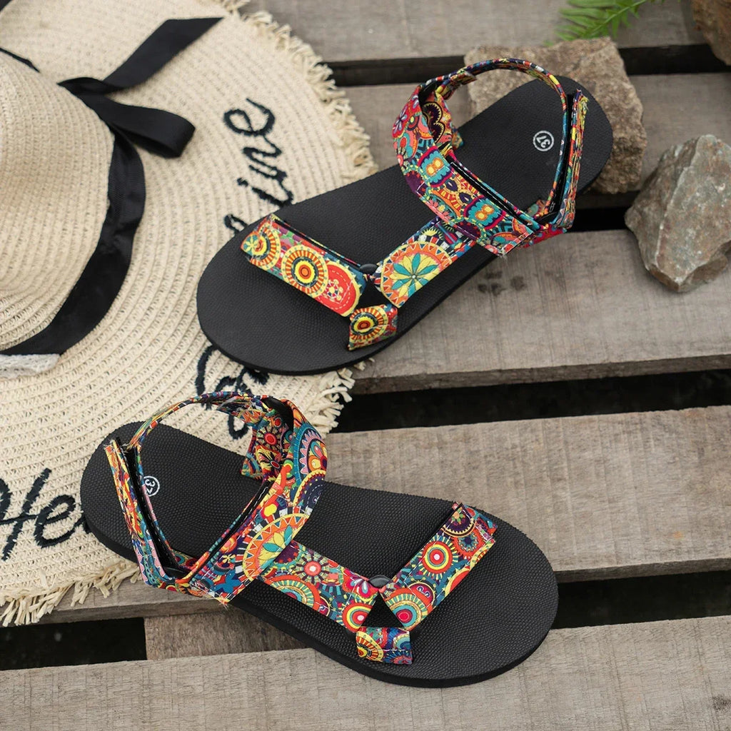 Women's Shoes 2025 Open Toe Women's Sandals Summer Bohemian Mixed Color Soft Sole Lightweight Casual Comfortable Flat Sandals