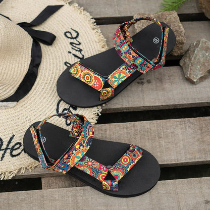 Women's Shoes 2025 Open Toe Women's Sandals Summer Bohemian Mixed Color Soft Sole Lightweight Casual Comfortable Flat Sandals