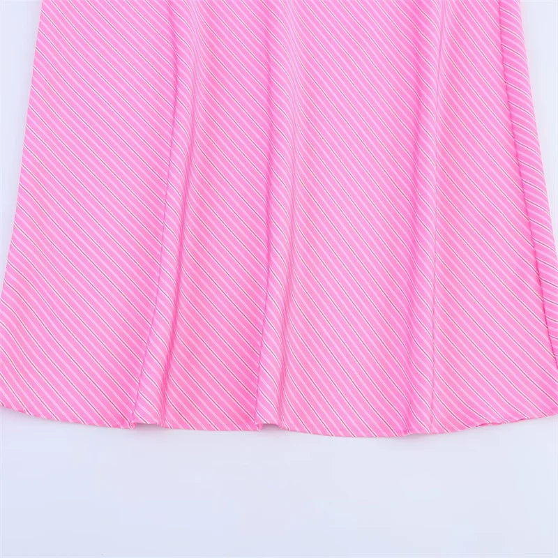 Women's Skirt New Summer 2025 Pink Striped Silk Satin Midi Skirt Fashionable and versatile Elegant personality