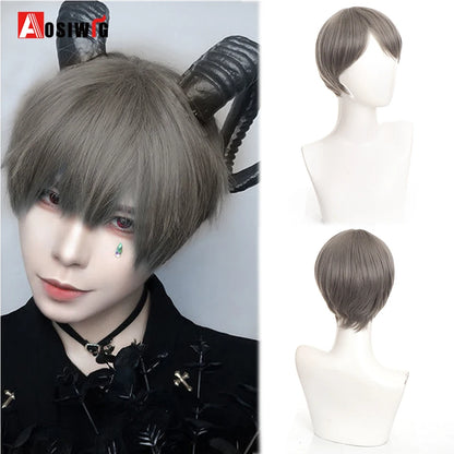 AOSIWIG  Short Curly Cosplay Men Boy Party Light Yellow Synthetic Heat Resistant Hair Wigs Men's Breathable Wig