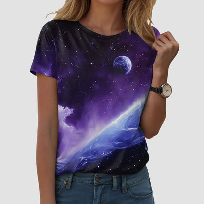 Top blouse woman trend 2025 women 3D galaxy print t shirts glitter shirts blouse fashionable Starry Sky summer ropa para Mujer