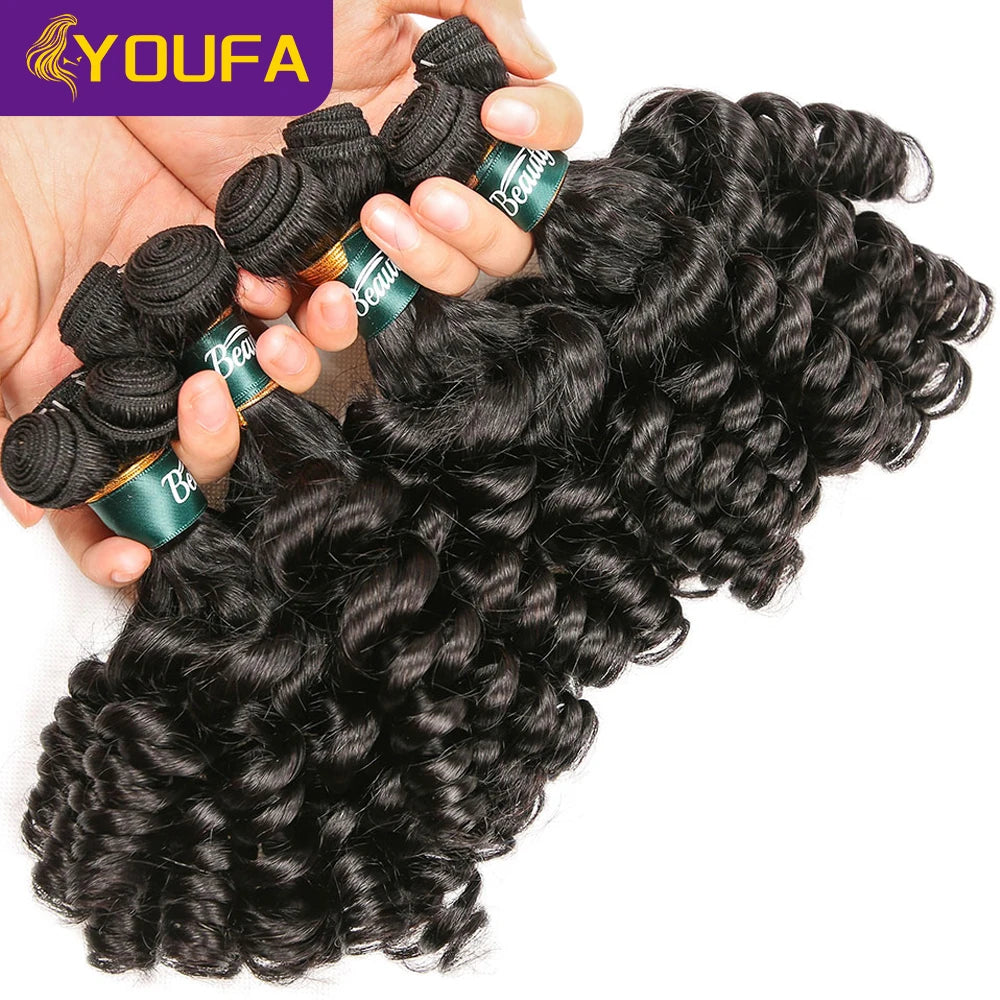 YOUFA Funmi Curly Hair Bundles 100% Brazilian Human Hair Weave Bundles 8-28 Inch Spiral Curly Human Hair Weaving For Black Women