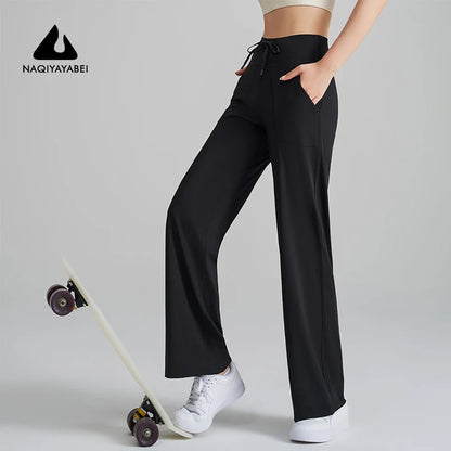 Women's High Waist Stretch Yoga Pants Quick Dry Breathable Loose Running Pants Gym Outdoor Training Pants