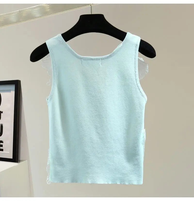 Sexy Crop Tops Women Heavy Embroidery Floral Tank 2025 Ropa Mujer Lace Butterfly Backless Tunic Vest Korean Summer Camis