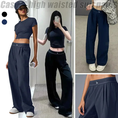 AL Yoga Pants Suit Up Trouser Sports Women's High Waisted Straight Leg Wide Pants Versatile Soft Crop Finesse Short Sleeve