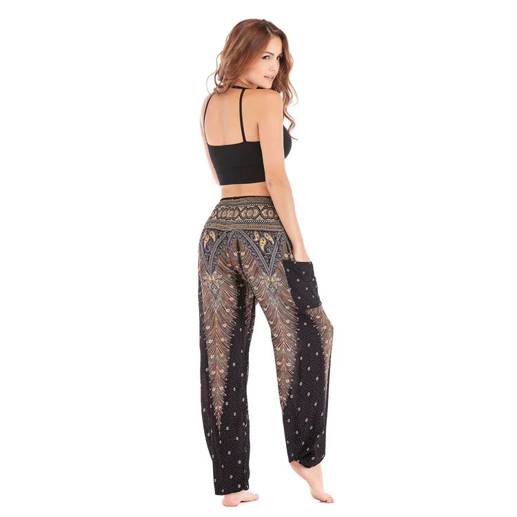Women's Yoga Pants Printed Ethnic Style Loose Yoga Trousers Bloomers High Waist Fitness Sports Crotch Dance  Sweatpants