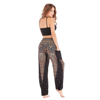 Women's Yoga Pants Printed Ethnic Style Loose Yoga Trousers Bloomers High Waist Fitness Sports Crotch Dance  Sweatpants