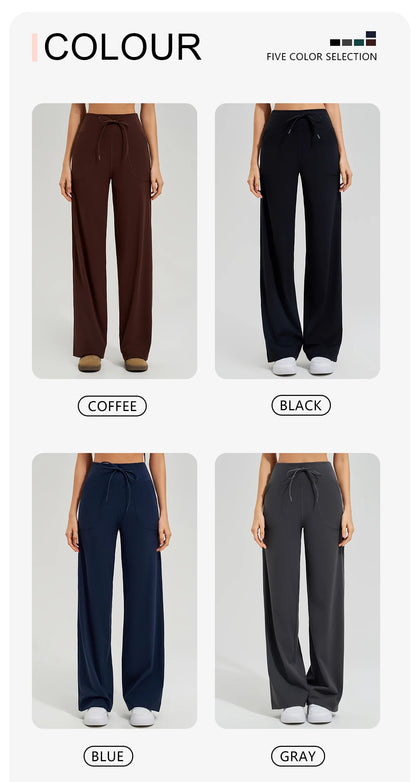 Women's High Waist Yoga Pants Gym Loose Running Yoga Pants Double Side Brushed with Pockets Pants Ties