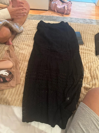 Women Skirt Summer Long Skirts Midi High Waist Girls Solid Vintage Skrits Sexy A Line Harajuku Skirt Y2k Kawaii Lace Pleated