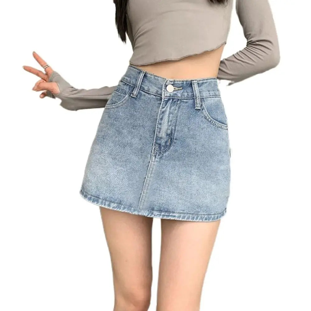 Fashion High Waist Mini Skirt Retro Slim Fit Short Skirt A-Line Casual Jean Skirt Girls
