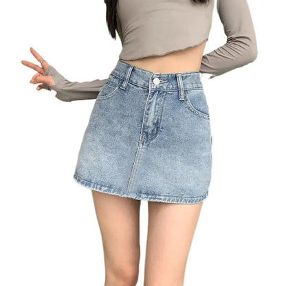 Fashion High Waist Mini Skirt Retro Slim Fit Short Skirt A-Line Casual Jean Skirt Girls